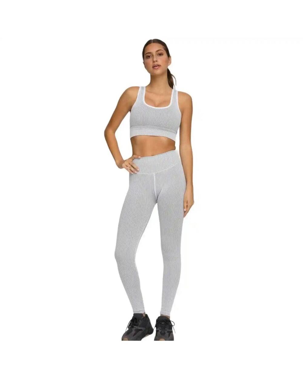 Good American Gray White Core Power Seamless Ribbed Workout Leggings Size S/M